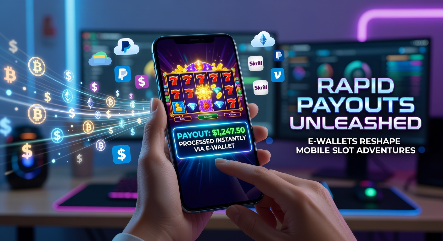 Smartphone mit E-Wallet-App und Slot-Symbolen auf dem Bildschirm, das schnelle Transaktionen symbolisiert